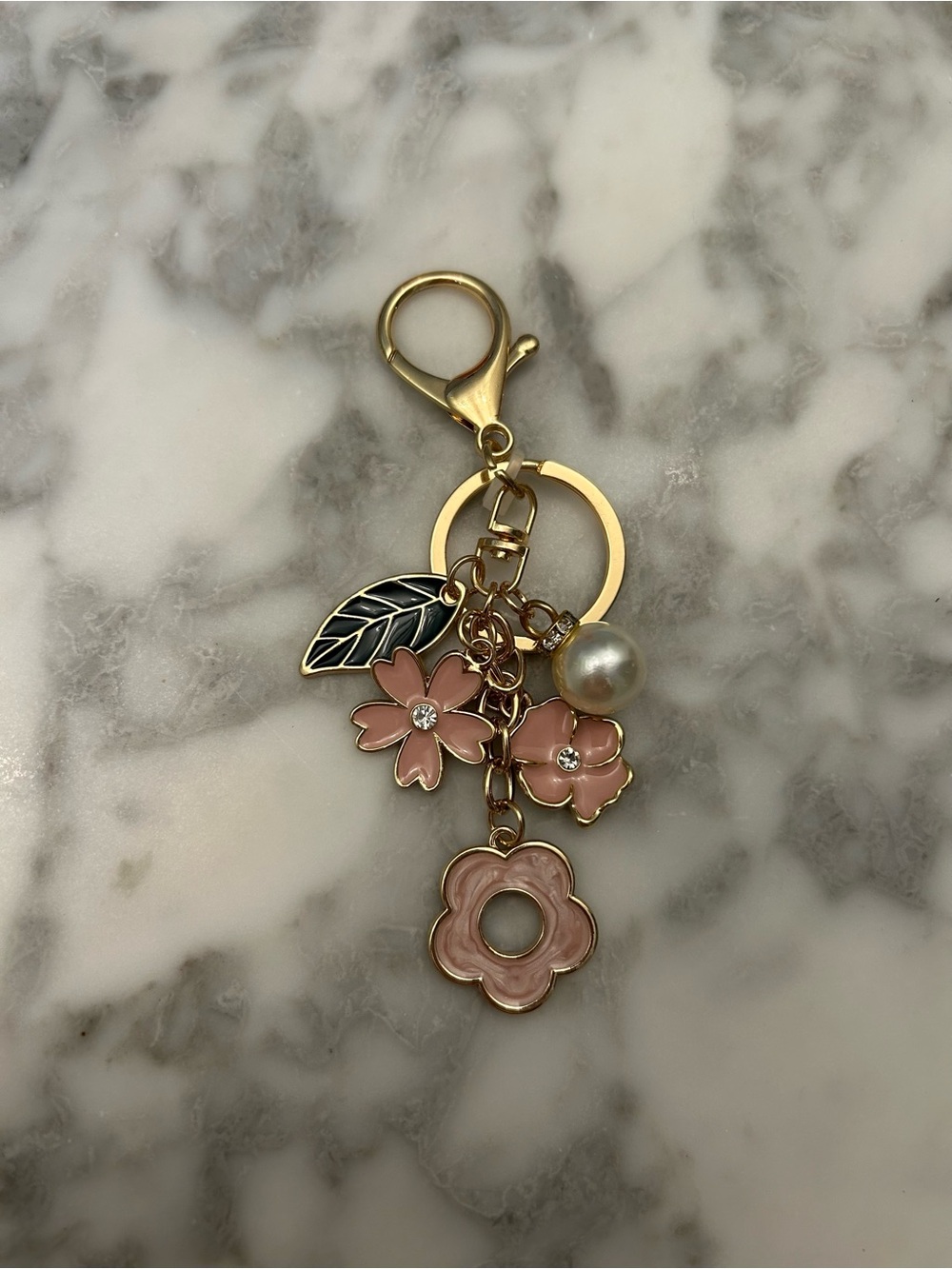 Nanette Lepore Gold-Tone Key & Card Holder Charm with Pink Enamel Flowers